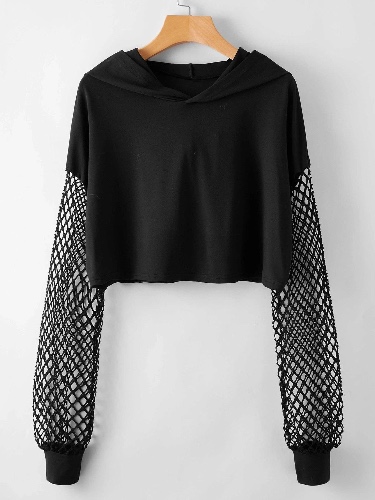 'Fearsome' Black Grunge Alt Cropped Hoodie - black / XL