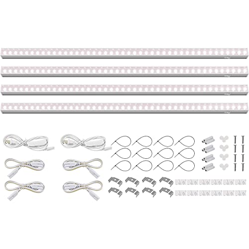 Barrina Grow Lights for Indoor Plants, Full Spectrum Sunlight, 2ft 40W (4 x 10W, 250W Equivalent), LED Grow Light Bulbs, T5 Grow Lights, Plug and Play, Pinkish White, 4-Pack - Pinkish White - White Cover