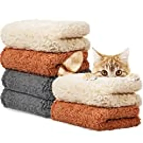 6 Pieces Calming Blankets Fluffy Fleece Dog Blanket Puppy Blanket for Small Medium Dogs Cat, Soft and Warm Pet Blanket, Anxiety & Stress Relief Blanket for Dog Cat, Gray/Beige/Khaki (31 x 24 Inch)