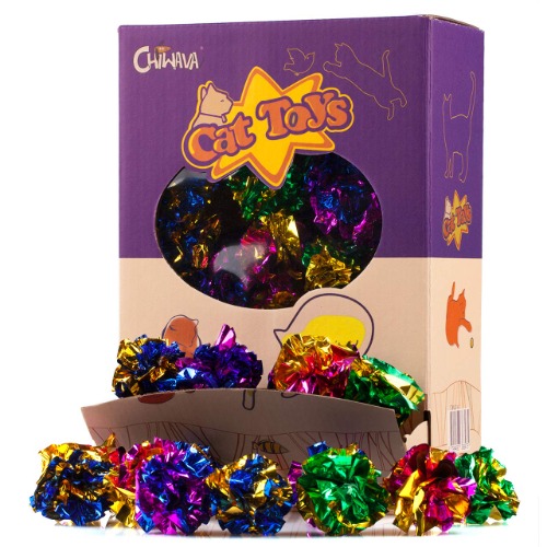 CHIWAVA 45PCS 1.6'' Mylar Balls Cat Toy Shiny Crinkle Ball Kitten Crackle Lightweight Play Assorted Color - Asssoreted Color 45PCS
