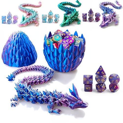 3D Printed Dragon Egg and DND Dice(7 PCS) Dragon Egg with Dragon and Dices Inside Crystal Dragon Egg and Dice Set with Gift Box Playing Game with Dragon Eggs(RPG,MTG,Pathfinder) (Purple) - Purple