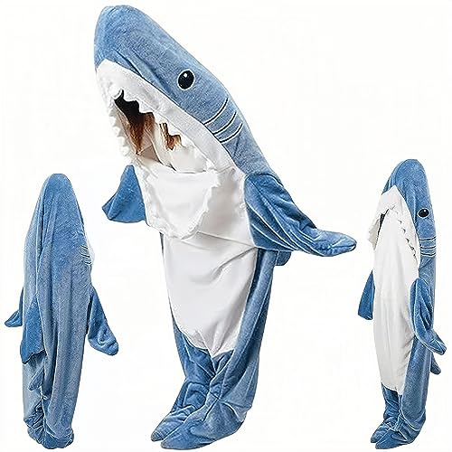 KoveYzao Shark Blanket Onesie Adult, Wearable Shark Blanket Hoodie, Cozy Flannel Shark Sleeping Bag, Cute Funny Adult Onesies Pajamas, One Size Fits All, Creative Gifts for Her/Him