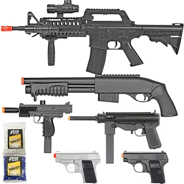 BBTac Airsoft Gun Package - Dark Ops Collection - Powerful Spring Rifles, Shotguns, SMGs, Pistols, BBs - Great Starter Pack