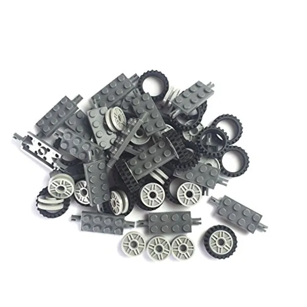 24 mm X 7 mm Tire,Wheel and Long Axles -50 Pieces Brick Building Chassis Pieces Education Wheels Set Toy