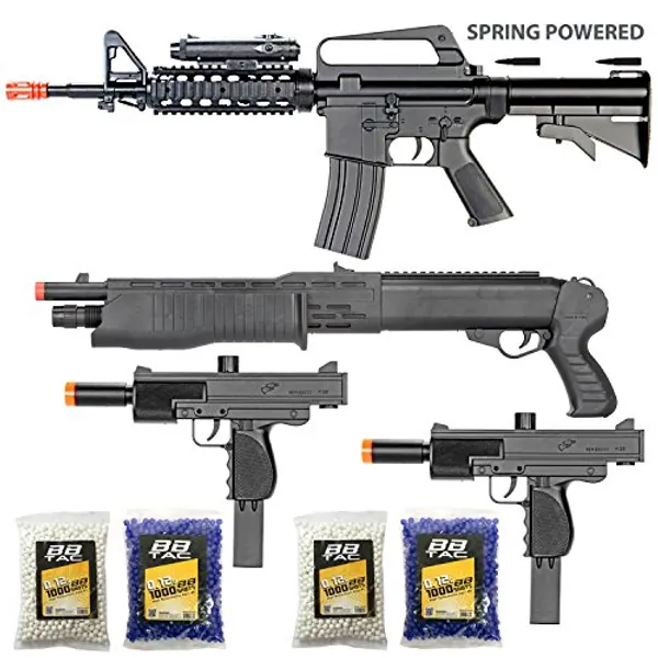 BBTac Airsoft Gun Package - The Operator - Collection of 4 Airsoft Guns - Powerful Spring Rifle, Shotgun, Two SMG, 4000 BB Pellets, Great for Starter Pack Game Play