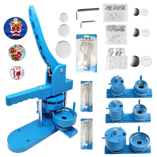 Button Maker Machine Multiple Sizes 600 Sets, Badge Button Press Machine for Kids, Pin Press Button Maker, Button Maker Machine And Supplies with 1+1.25+2.25 inch Button Making Parts&Tools&Magic Book(Blue, 25/32/58mm) - blue