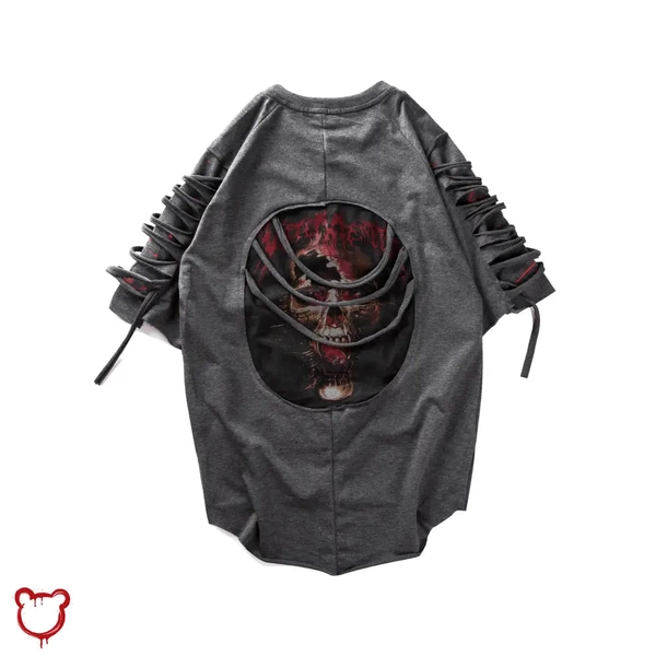 Alt Ripped Grey/Black Unisex Skull Tee