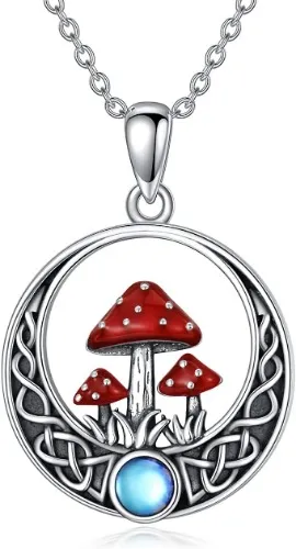 Moonstone Mushroom Necklace Sterling Silver Celtic Knot Moon Mushroom Pendant Gifts for Women