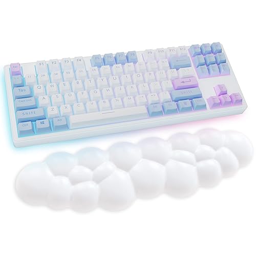 Cloud Wrist Rest Keyboard, White Cloud Palm Rest with PU Leather Memory Foam Cute Keyboard Rest for Wrist Support and Arm Rest, Desk Cloud Wrist Pad for PC Gaming/Hand Cushion/Computer/Office - White