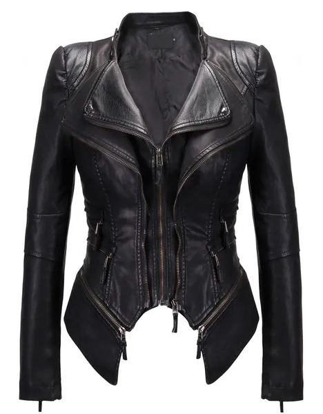 chouyatou Women's Fashion Studded Perfectly Shaping Faux Leather Biker Jacket - XX-Large New-black