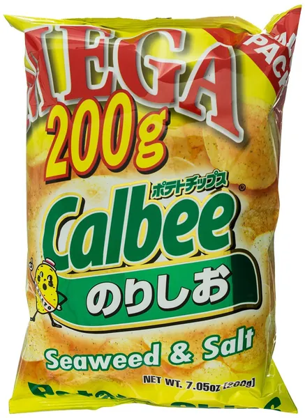 Calbee Mega Potato Chips - Seaweed and Salt Flavor, 7.05 Ounce (Pack of 2) - Seaweed & Salt 7.05 Ounce (Pack of 2)