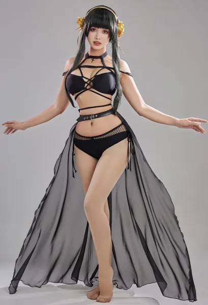 Yor Forger Derivative Bikini Set Swimsuit Lace-up Two-Piece Bathing Suit Swimwear with Chiffon wrap Skirt and Headband