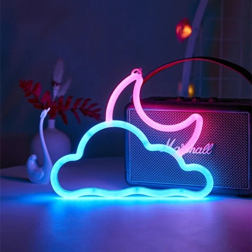 LED Bright Neon Light Night Room Wall Art l - Cloud Moon