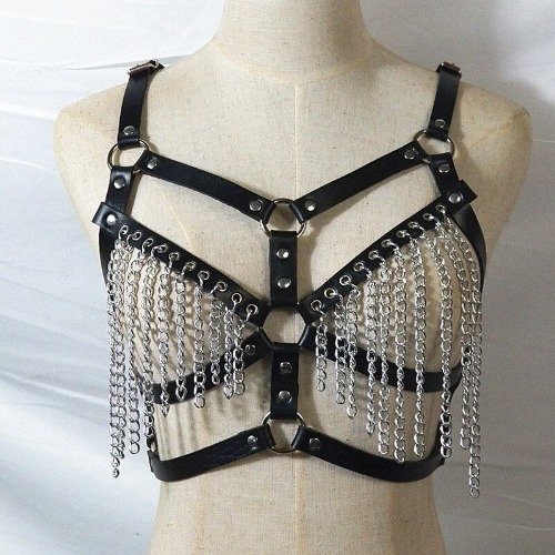 Altered' Dark Gothic Faux Leather Chain Harness - black