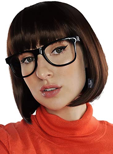 Brown Bob Wig Velma Wig and Glasses - Velma Costume Adult Women Velma Cosplay Flapper Wig With Bangs Dora Wig - Velma Wig and Glasses