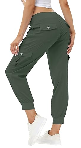 MoFiz Women's Cargo Capris Hiking Pants Lightweight Quick Dry Outdoor Athletic Travel Casual Loose Comfy Cute Pockets - Army Green - Small