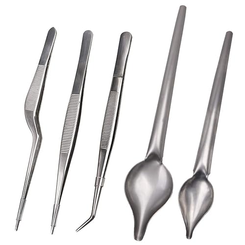 Rivoean 5 Pcs Stainless Steel Cooking Tweezers Precision Tongs with Precision Serrated Tips and Multi-use Decor Precision Culinary Drawing Spoons for Plates Decorating