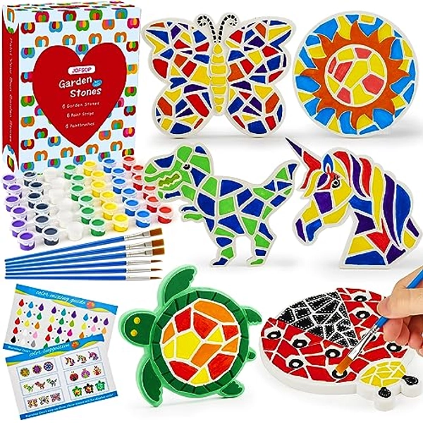 6 Paint Your Own Stepping Stones For Kids Craft Kit - Arts and Crafts For Kids Ages 4-6-8-12 Crafts For Girls Ages 8-12 Best Christmas Birthday Gifts Toys for 3,4,5,6,7,8,9,10 Years Old Girls Boys