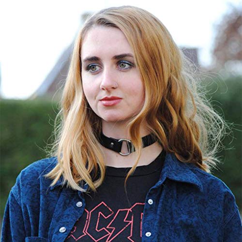 Punk Gothic Hollow O Ring Choker Chain Necklace Double Color PU Leather Rivet Collar Necklaces for Women and Girls - Black