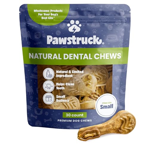 Pawstruck Natural Daily Dental Chew Brush, 30-Pack Dog Dental Treats for Small to Medium Breeds, Low Fat and No Preservatives Digestible Chew Sticks, Canine Oral Hygiene Chewable Treats - Small (5-30lb Dogs) - 30 Pack