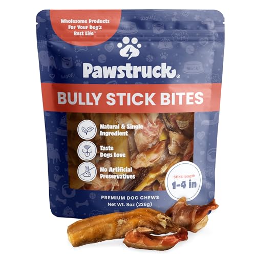 Pawstruck All Natural 1-4" Bully Stick Bites for Small Dog Pet Food, Grain-Free Single Ingredient, Beef Flavor, Odorless, Digestible Rawhide Alternative, High Protein Low Fat Dental Chew, 8 Ounces - 8.00 Ounce (Pack of 1)