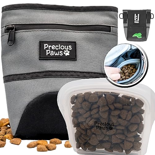 Precious Paws Large Dog Treat Pouch for Training with Magnetic Closure, Removable Silicone Insert - Wear on Shoulder, Crossbody, Belt Clip, Waist Belt - Poop Bag Dispenser, iPhone Holder