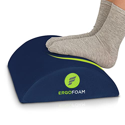 ErgoFoam Ergonomic Foot Rest Under Desk - Premium Velvet Soft Foam Footrest for Desk - Most Comfortable Desk Foot Rest in The World for Lumbar, Back, Knee Pain - Foot Stool Rocker (Navy Blue) - Navy Blue Velvet - Regular