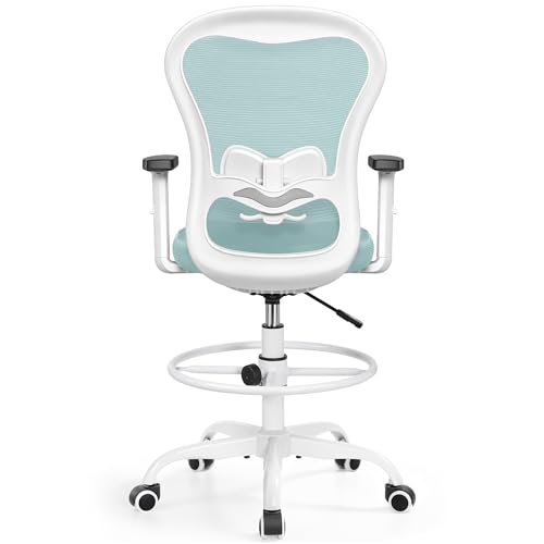 Primy Drafting Chair Ergonomic Tall Office Chair, High Back Breathable Mesh Desk Chair with Adjustable Footrest Ring Lumbar Support 2D Armrests, Executive Swivel Comfy Task Chair for Home Work Art - PR959-Z - Light Blue