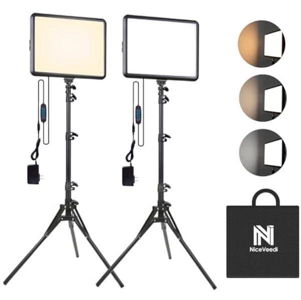 2-Pack Photography Lighting Kit, NiceVeedi 22W LED Video Light Kit, 2900-7000K Dimmable Studio Light with Tripod Stand, 73" Stream Light for Video Recording