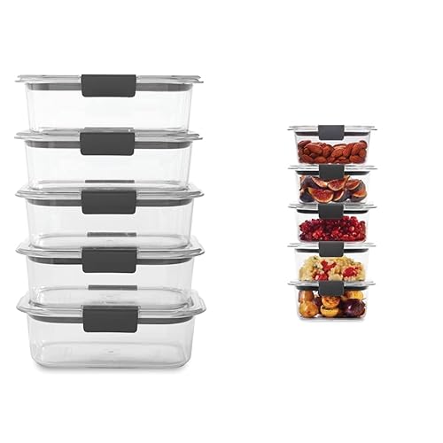 Rubbermaid Brilliance Food Storage Container, Medium, 3.2 Cup, 5 Pack, Clear & Leak-Proof Brilliance Food Storage Set, 1.3 Cup Plastic Containers with Lids, 5-Pack, Clear - 3.2 Cup, 5-Pack - Value Pack - Container + Container Set, 1.3 Cup
