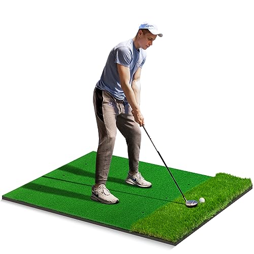 Golf Mat, 5x4ft Thickening Golf Hitting Mats, Premium Impact Golf Practice Mat with Dual Grass Turf, Golf Training Aid for Backyard Driving Chipping Indoor Outdoor Swing - Gifts for Men/Boys