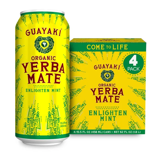 Guayaki Yerba Mate, Clean Energy Drink Alternative, Organic Enlighten Mint, 15.5oz (Pack of 4), 150mg Caffeine - 15.5 FL Oz (Pack of 4)