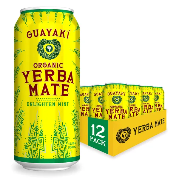 Guayaki Yerba Mate, Clean Energy Drink Alternative, Organic Enlighten Mint, 15.5oz (Pack of 12), 150mg Caffeine - 15.5 Fl Oz (Pack of 12)