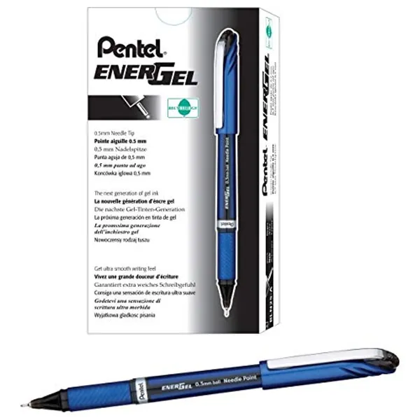 Pentel EnerGel NV Gel Ink Pen, (0.5mm), Fine Point Capped, Needle Tip, Black Ink, Box of 12 (BLN25-A) - 12 Count (Pack of 1) Black