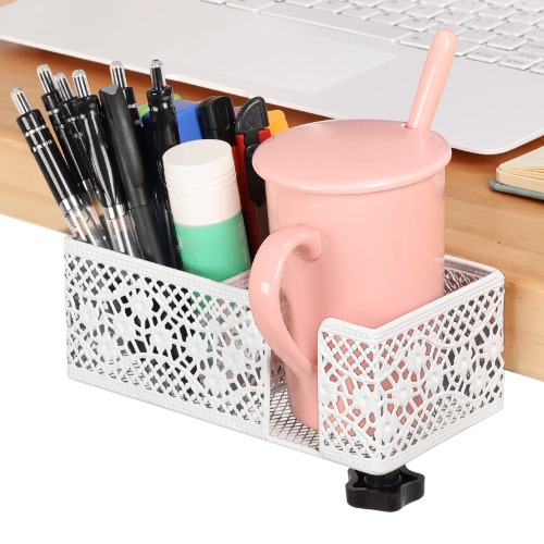 Aurynns Desktop cup holder with clip and stationery organizer, ideal for storing drinks, stationery and mobile phones (white) - White