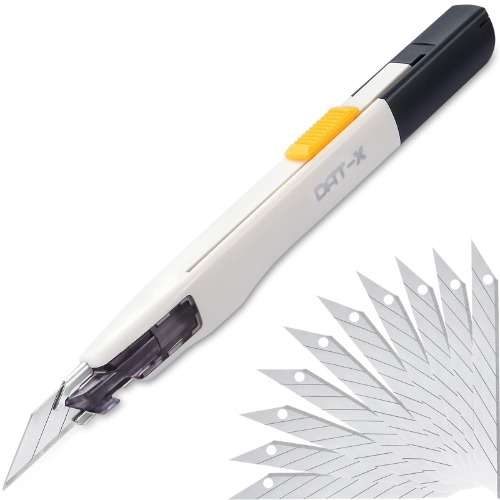 Utility Knife, DAT Series-X Portable Box Cutter, Fine Point Arts and Crafts Blade for Precision Cutting, with 10 Blade Pieces (White, 1 Cutter 10 Blades) - 