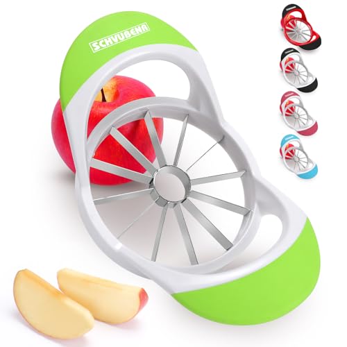 SCHVUBENR 4.72 Inch Large Apple Slicer with 12 Blades - Professional Apple Cutter - Stainless Steel Apple Corer - Sharp Apple Slicer and Corer - Apple Corer Tool - Dishwasher Safe(Green) - Green