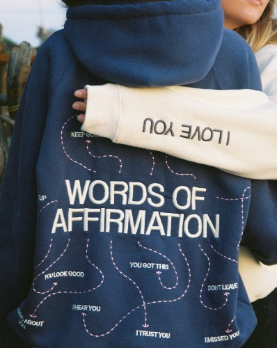 "Words of Affirmation" Oversized Lux Hoodie in Blue | Medium
