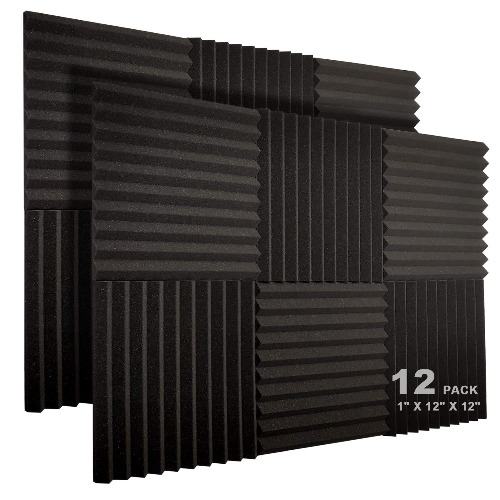 JBER 12 Pack Acoustic Foam Panels, 1" X 12" X 12" Studio Soundproofing Wedges Fire Resistant Sound Proof Padding Acoustic Treatment Foam (Black) - 12 Pack - Black