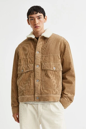 Pile-lined Corduroy Jacket - Dark beige - Men | H&M US