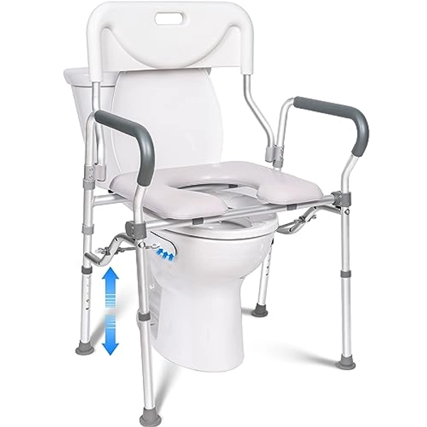Raised Toilet Seat with Handles and Back, Fixed Clamps and Padded, Up to 360lbs Toilet Riser with Arms, Height Adjustable Raised Toilet Seat for Seniors, Handicap, Pregnant, Widen for Fit Any Toilet