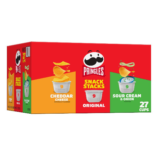 Pringles Potato Crisps Chips, Lunch Snacks, Office and Kids Snacks, Snack Stacks, Variety Pack, 19.3oz Box (27 Cups)