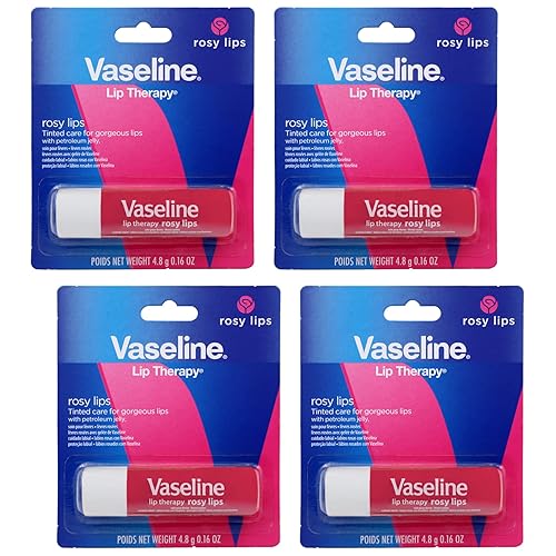 Vaseline Lip Therapy Care Rosy, Fast-Acting Nourishment, Ideal for Chapped, Dry, Cracked, or Damaged Lips, Lip Balm, 4-Pack, 0.16 Oz Each - 0.16 Ounce (Pack of 4)