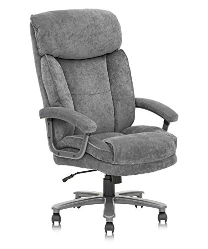 CLATINA Ergonomic Big and Tall Executive Office Chair with Upholstered Swivel 400lbs High Capacity Adjustable Height Thick Padding Headrest and Armrest for Home Office Grey - Gray- 1 pack