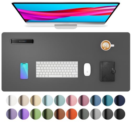 Leather Desk Pad Protector,Mouse Pad,Office Desk Mat,Non-Slip PU Leather Desk Blotter,Laptop Desk Pad,Waterproof Desk Writing Pad for Office and Home (Gray,23.6" x 13.7") - Gray - 23.6" x 13.7"