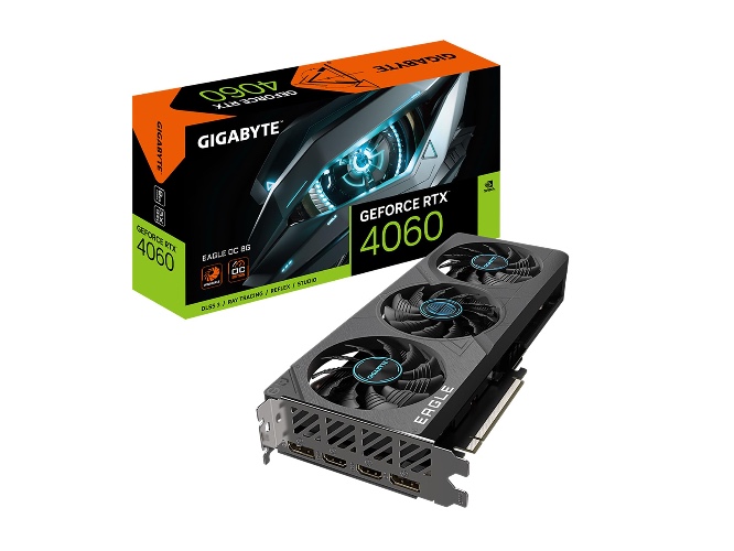بطاقة رسومات جيجابايت جيفورس RTX 4060 ايجل OC 8G، 3 مراوح ويند فورس، GDDR6 128 بت 8GB، بطاقة فيديو GV-N4060EAGLE OC-8GD