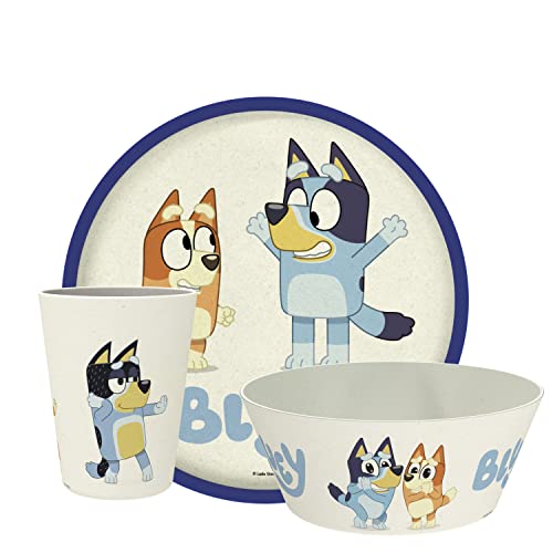 Zak Designs Bluey Kids Dinnerware Set 3 Pieces, Durable and Sustainable Melamine Bamboo Plate, Bowl, and Tumbler are Perfect For Dinner Time With Family (Bluey, Bingo, Bandit, Chilli) - 8" Plate, 6" Bowl, 10oz Tumbler - Bluey