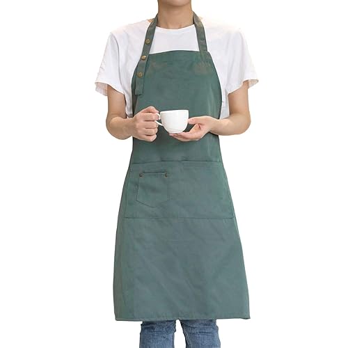 MORNITE Art Aprons for Painting Pottery Ceramics, Mens Women Kitchen Cooking Aprons Waterproof Green - Green - Polycotton
