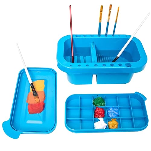 MyLifeUNIT Paint Brush Cleaner, Paint Brush Holder and Organizers with Palette for Acrylic, Watercolor, and Water-Based Paints (Royal Blue) - Royal Blue