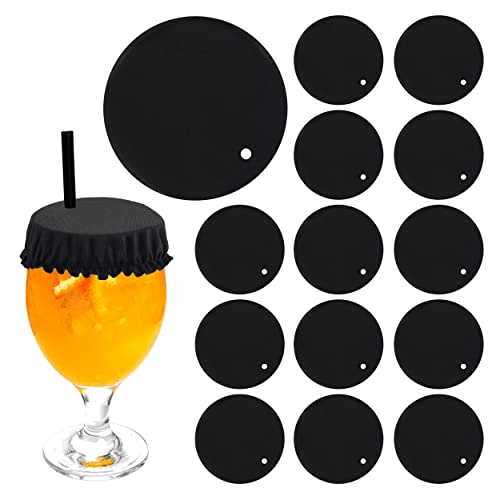 (15-Pack) Universal Drink Cover Scrunchie, Drink Protector for Women with Straw Hole & Washable Polyester/Elastane Elastic Band - Black - Black